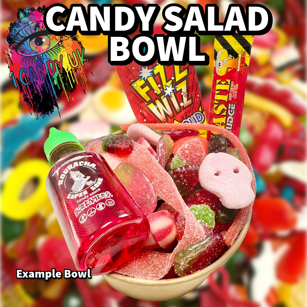Candy Salad Bowl - Included 1 Souracha bottle, Popping Candy & Sour Chew Bar