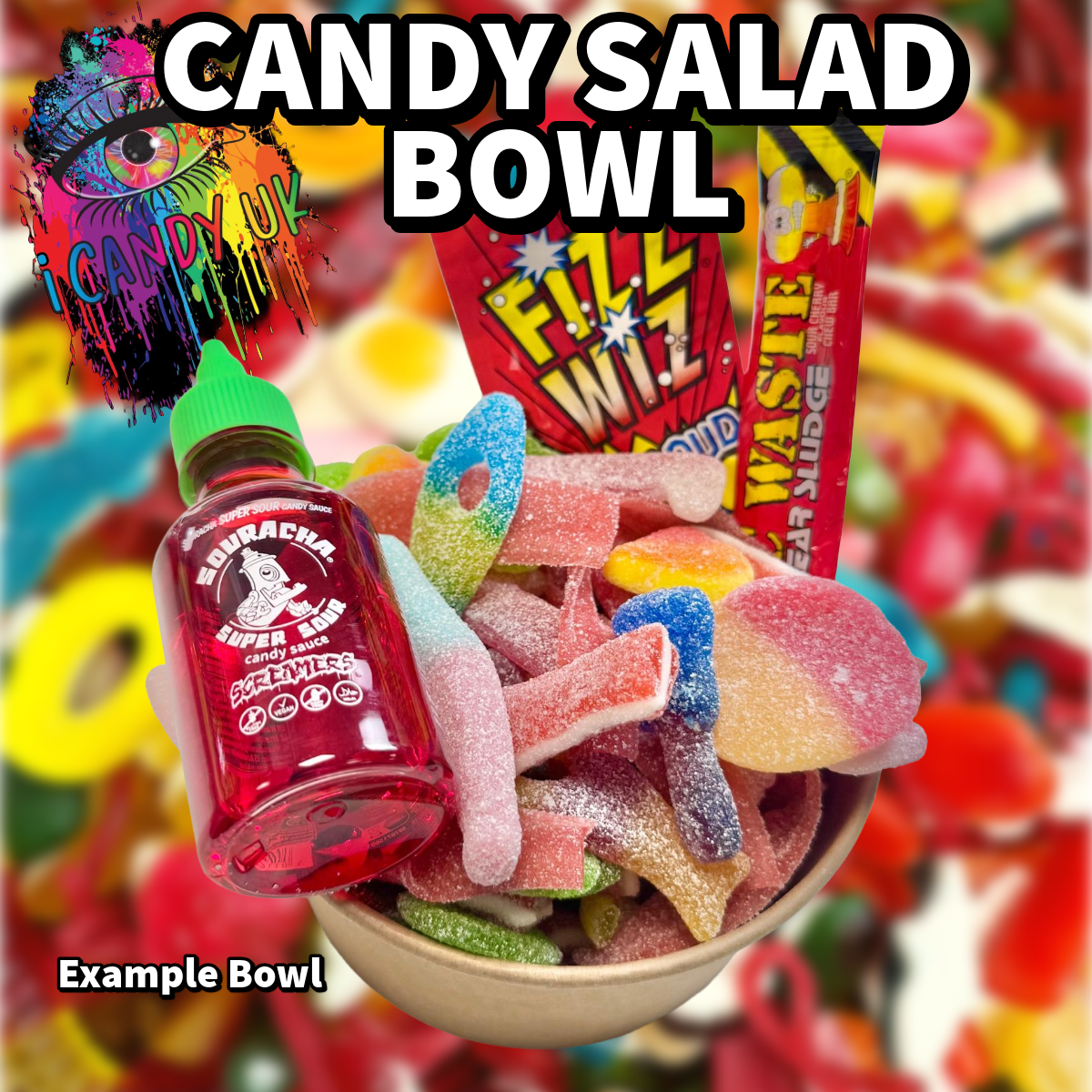 Candy Salad Bowl - Included 1 Souracha bottle, Popping Candy & Sour Chew Bar